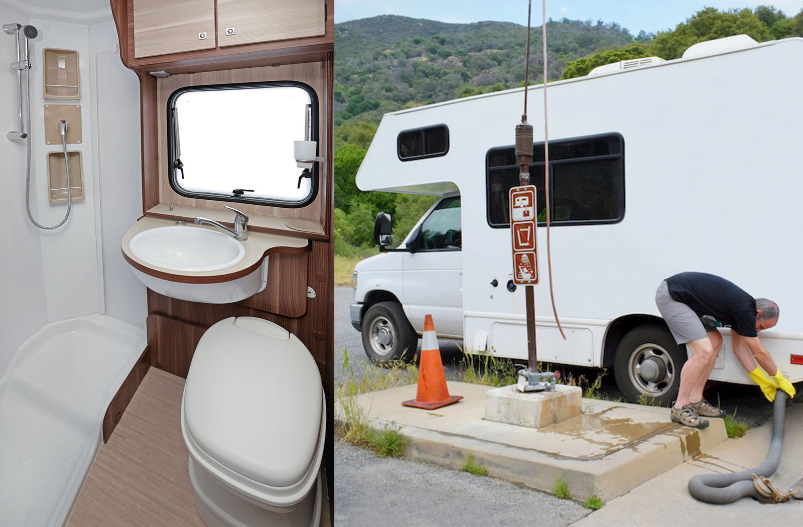 Portable RV/camper toilet and holding tank setup in Torrington, Connecticut