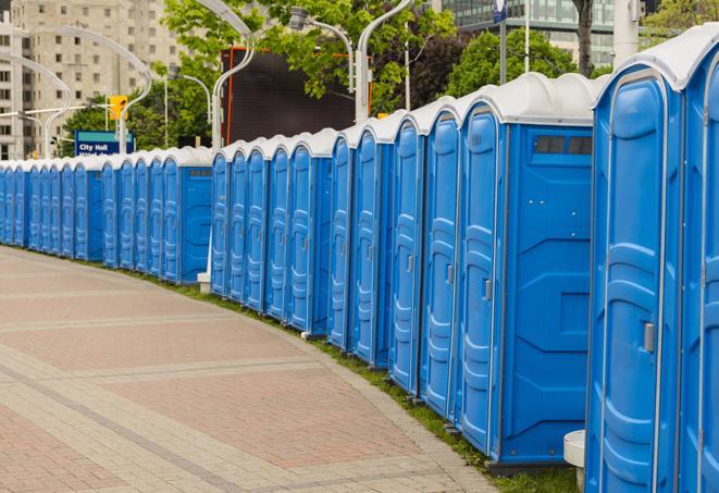 Seasonal porta potty units set up at a Torrington, Connecticut venue